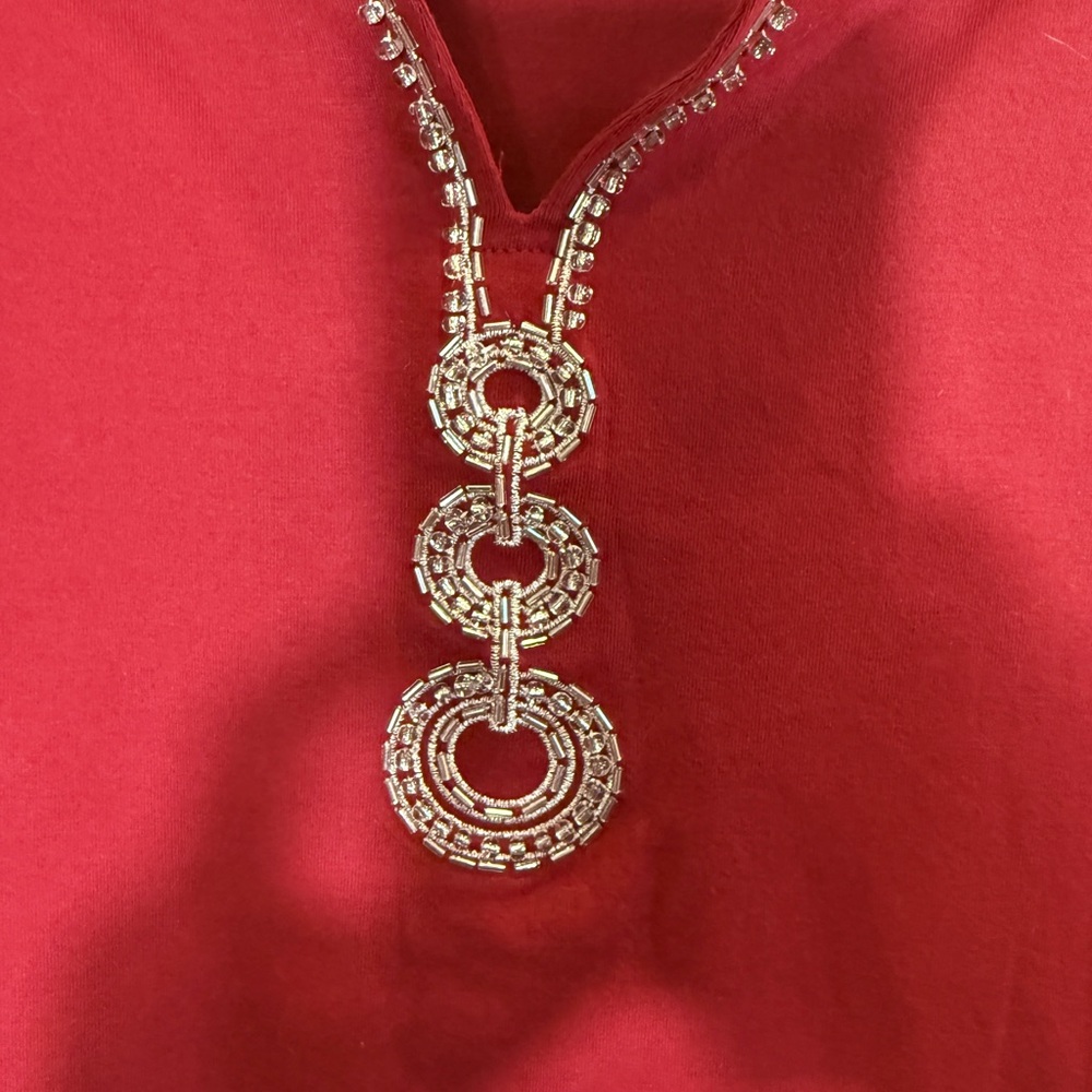 Bob Mackie Wearable Art Red Tunic with Silver Embellishments sz S - Picture 5 of 9